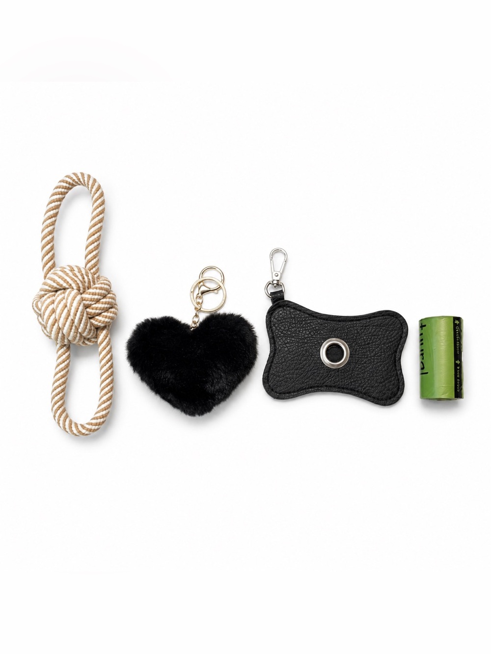 Dog Gift Set | Rope Toy, Poop Bag Holder, Bags & Heart Charm